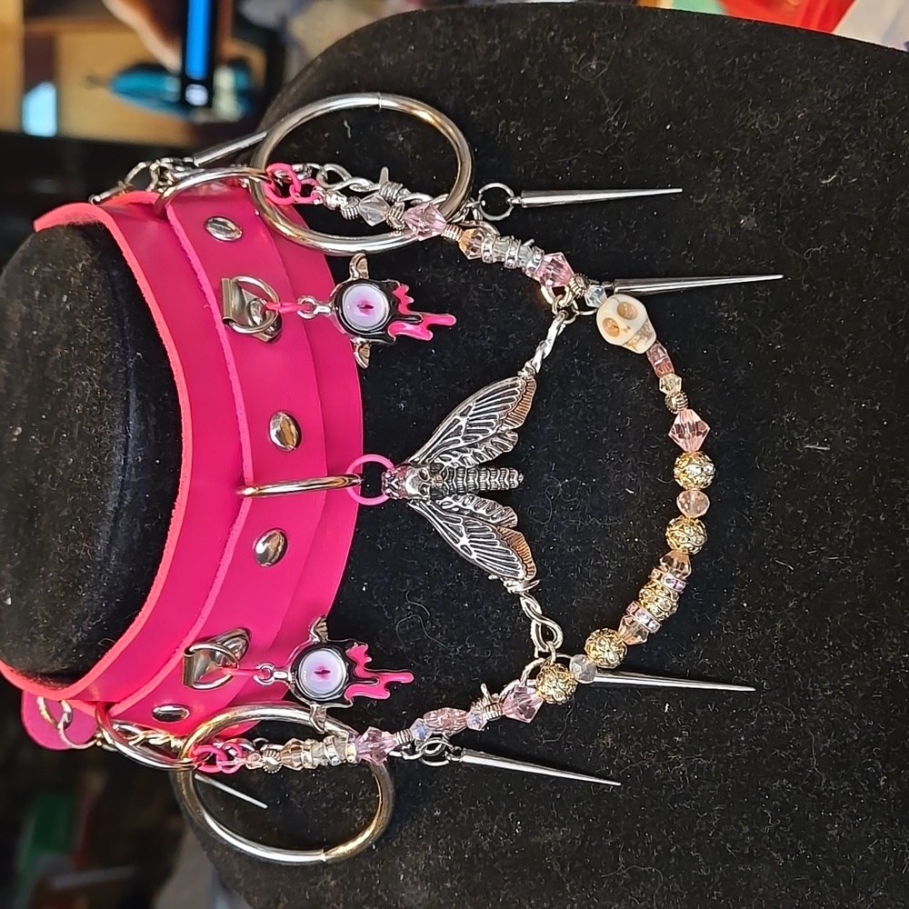 Pink Leather and Silver Statement Choker